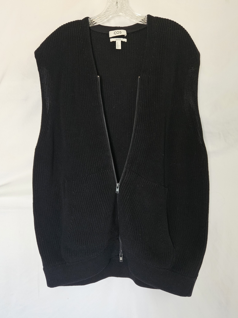 COS Black Knit Vest Bouclé Knit Full Zip Womens Large Minimalist Chunky